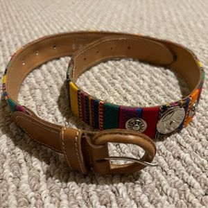 EXPRESS Colorful Stitch Brown Leather Womens Belt